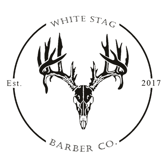 White Stag Barber Co. roundel with deer skull